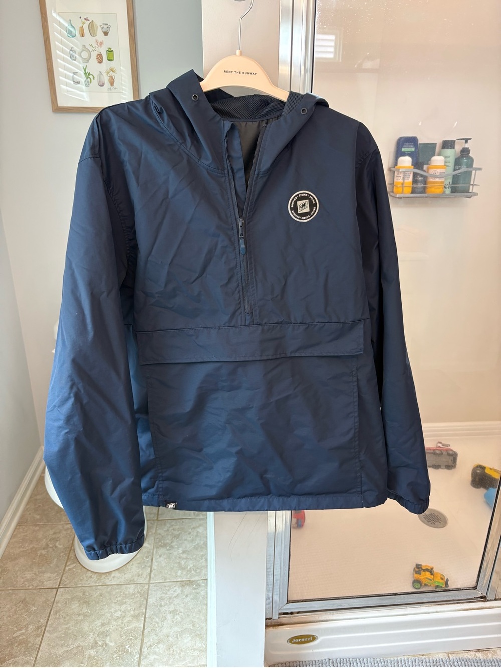 Men's Navy Hooded Windbreaker Pull-Over Jacket